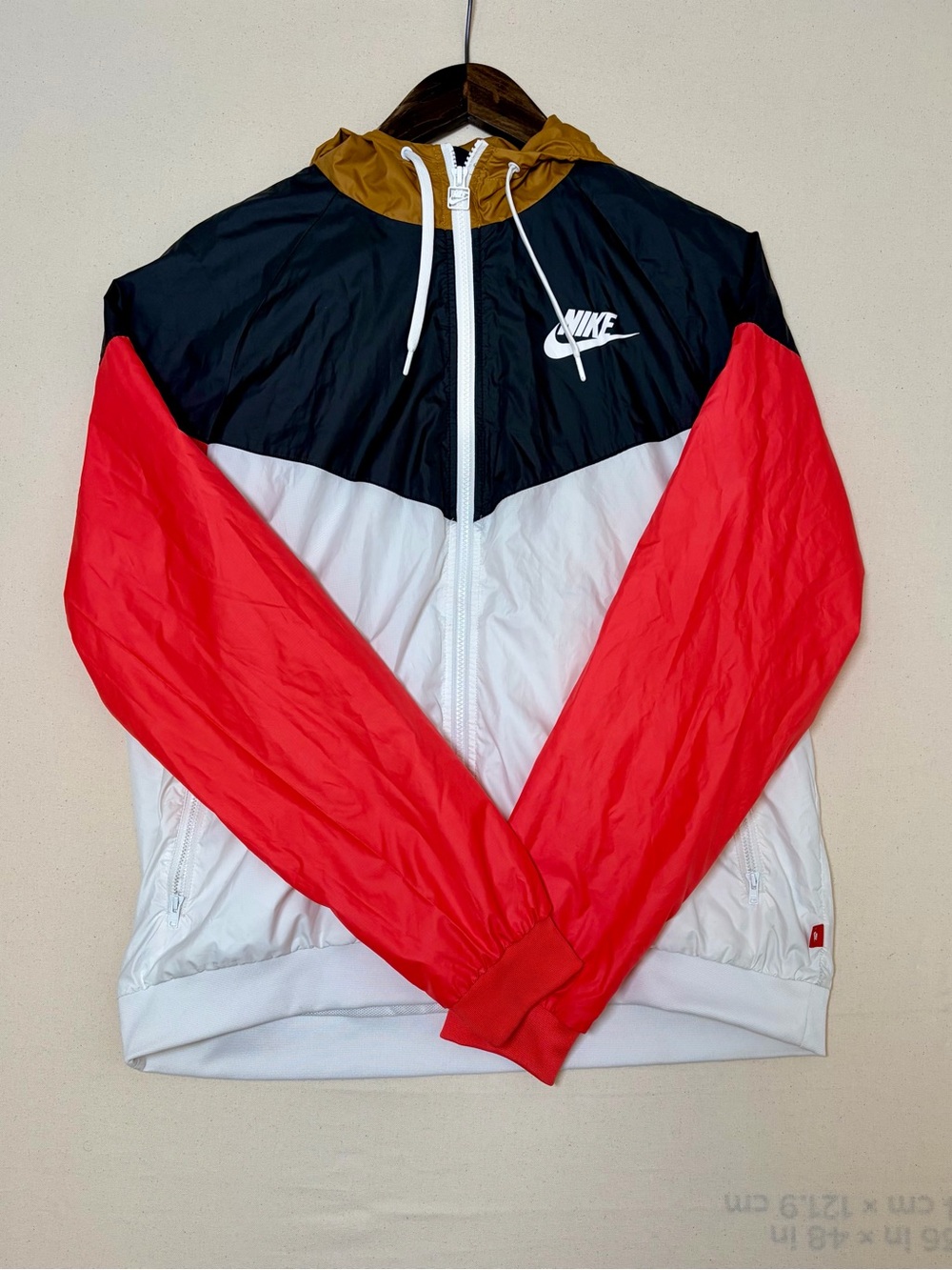 Nike Women’s Colorblock Windbreaker Jacket - Red/Black/White with Brown Hood